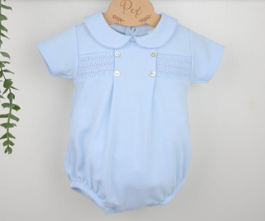 Smocked Cotton Romper Blue - Daydream Babywear