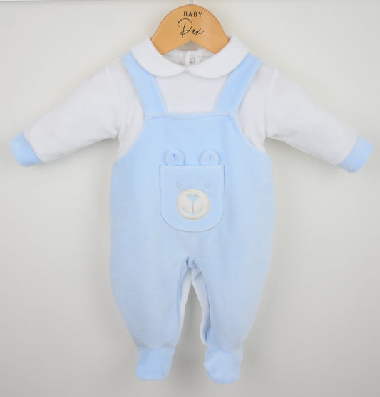 Bear Dungaree Sleepsuit Blue