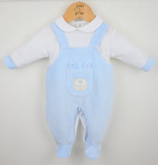 Bear Dungaree Sleepsuit Blue