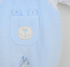 Bear Dungaree Sleepsuit Blue