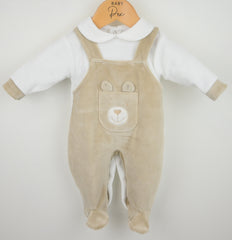 Bear Dungaree Sleepsuit Natural