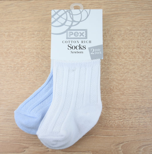 Baby Knee High Socks White/Blue 2 Pack