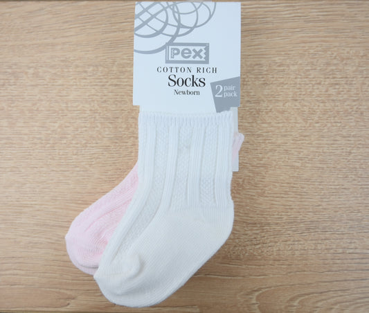 Baby Knee High Socks White/Pink 2 Pack