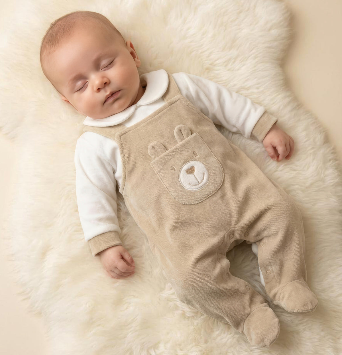 Bear Dungaree Sleepsuit Natural