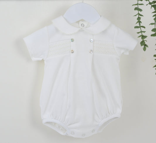 Smocked Cotton Romper Ivory - Daydream Babywear