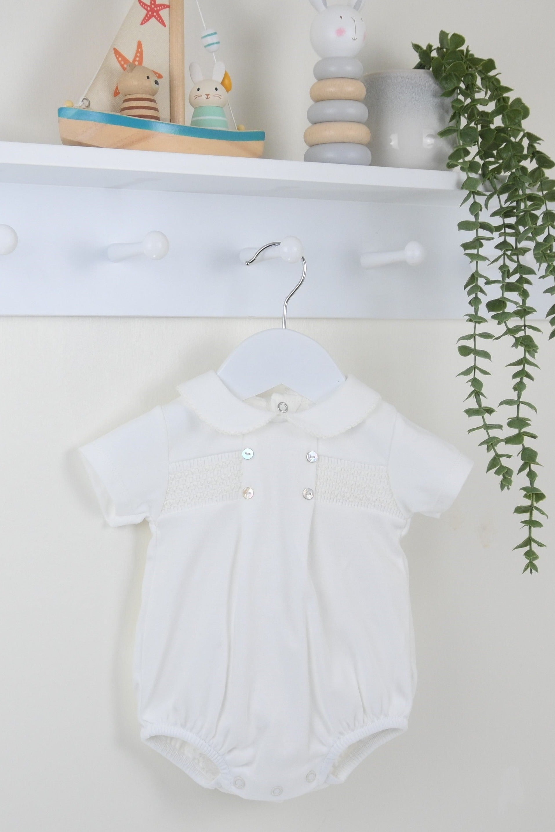 Smocked Cotton Romper Ivory - Daydream Babywear