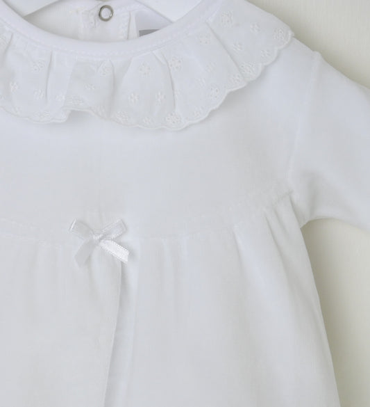 Broderie Lace Collar Sleepsuit White