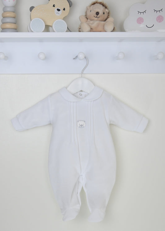 Bear Sleepsuit White - Daydream Babywear