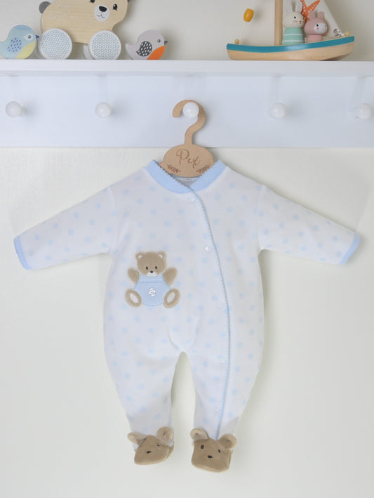 Teddy Spot Sleepsuit Blue/White - Daydream Babywear