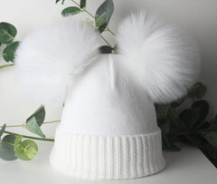 Double Pom Pom Hat White