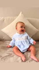 Teddy Smocked Romper Blue