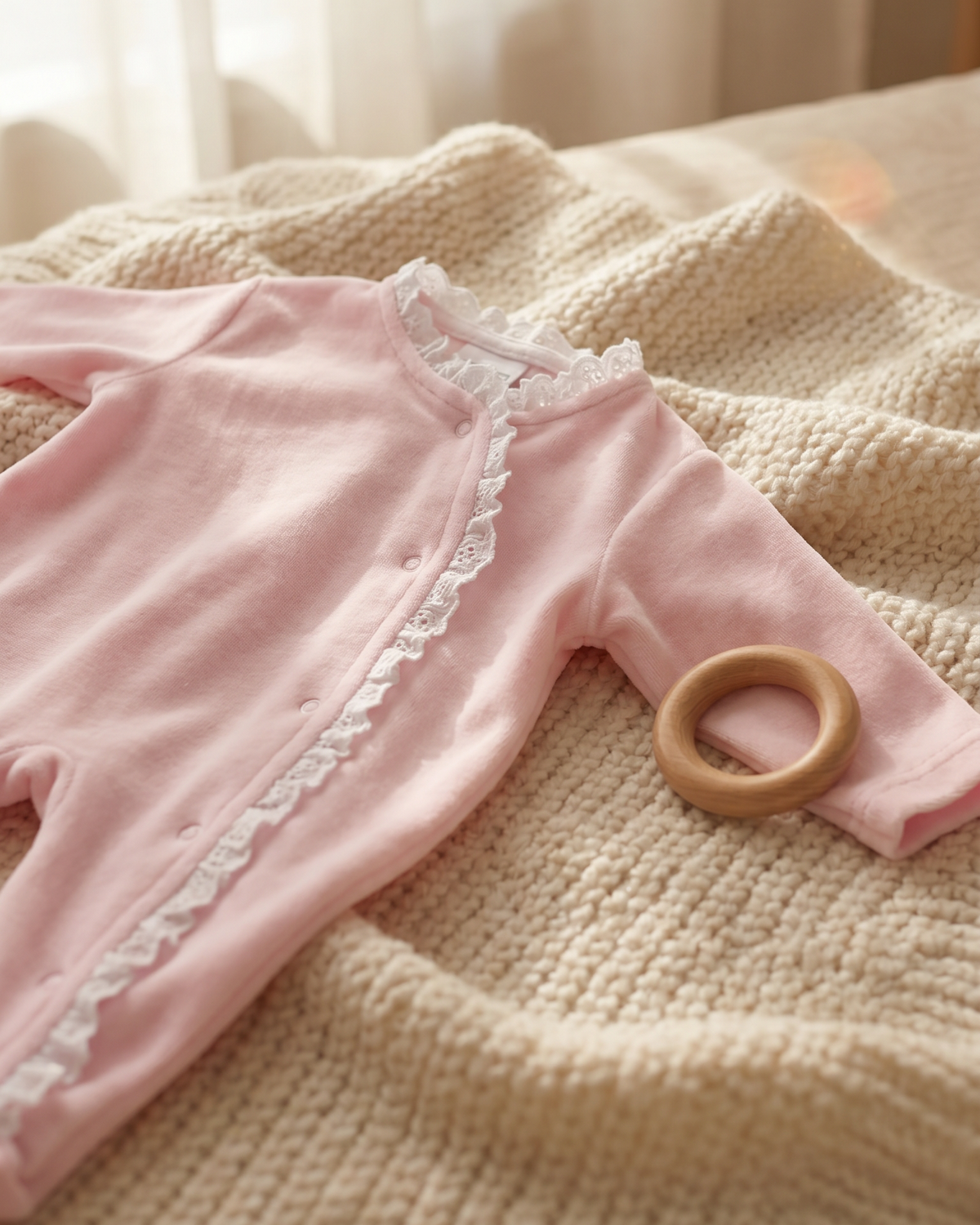 Lace Edged Sleepsuit Pink