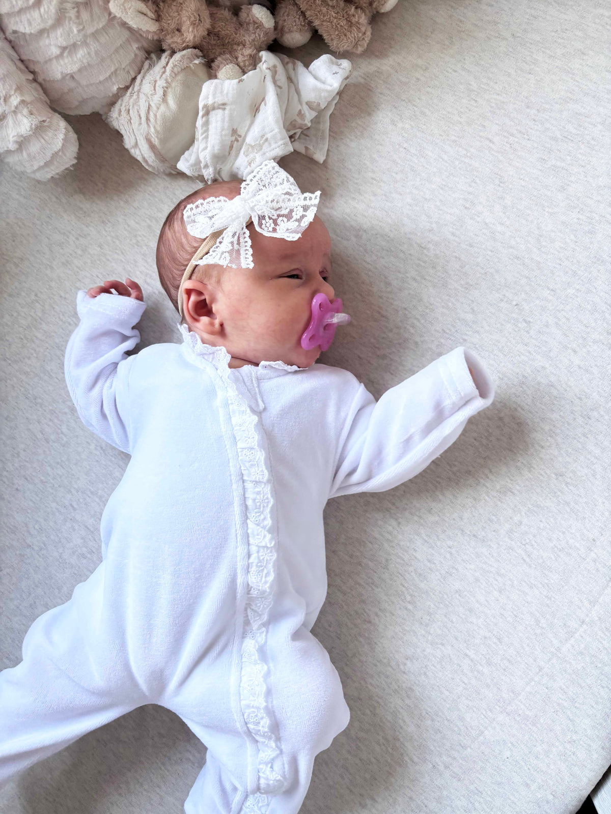 Lace Edged Sleepsuit White - Daydream Babywear