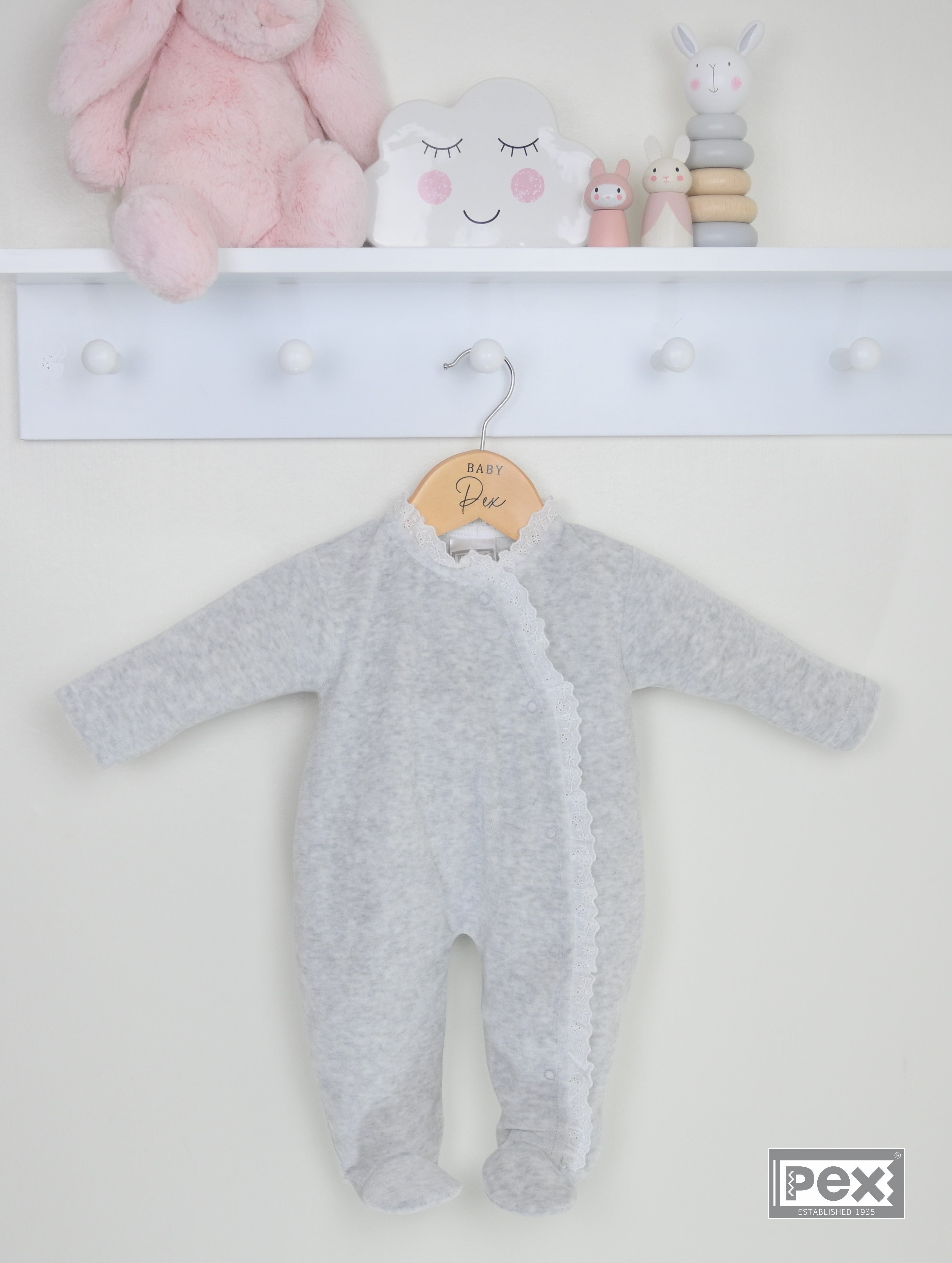 Lace Edged Sleepsuit Grey - Daydream Babywear