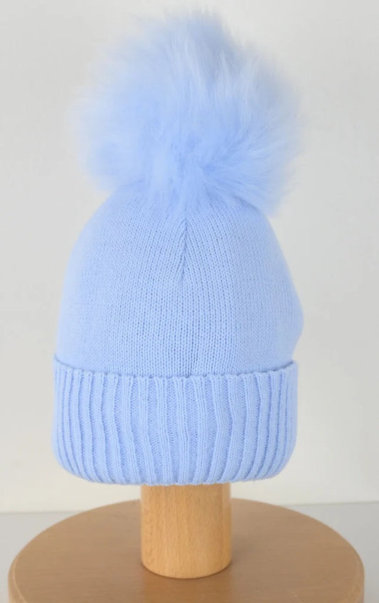 Single Pom Pom Hat Blue