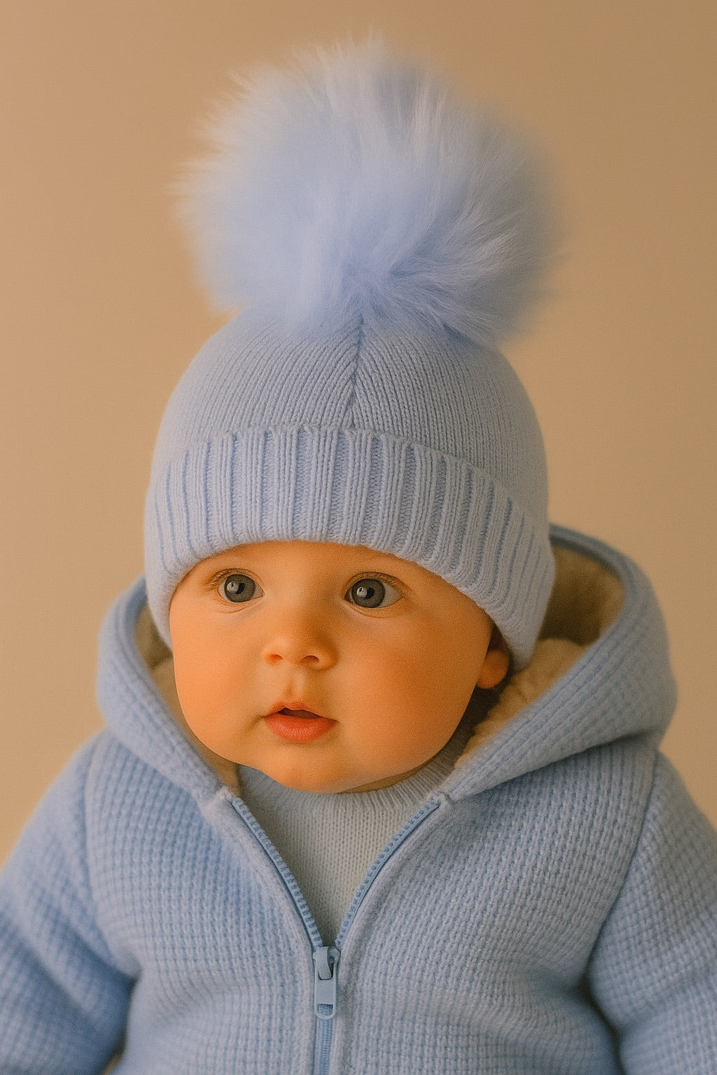 Single Pom Pom Hat Blue