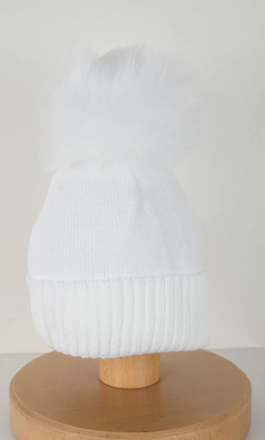 Single Pom Pom Hat White