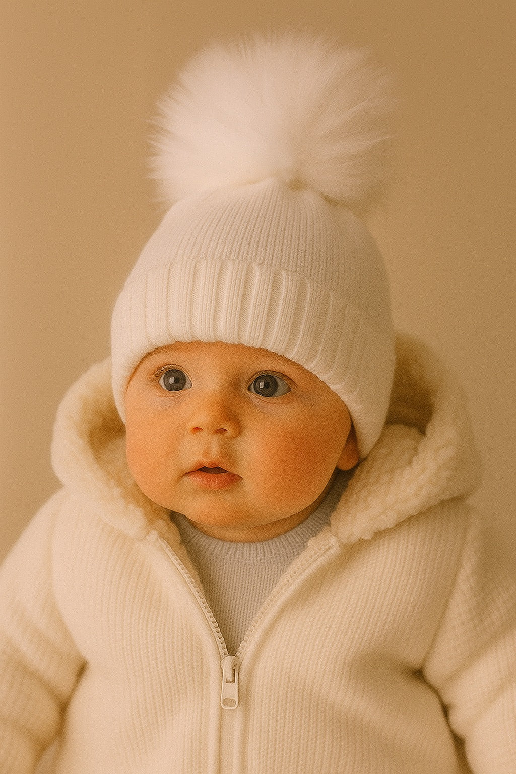 Single Pom Pom Hat White