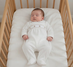 Teddy Smocked Sleepsuit Ivory