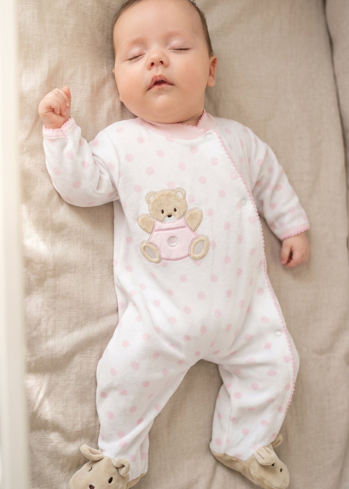Teddy Spot Baby Sleepsuit Pink